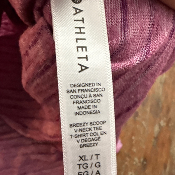Athleta Heathered Pink Purple Stripe Breezy Scoop V-Neck Tee Short Sleeve XL - Picture 7 of 12